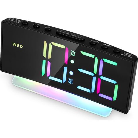 Reveil Lumineux Horloge Numérique Couleurs 8 RGB Reveil Numerique avec Double Alarme Roupillon Temps 12 sur 24H Luminosité (1/5)