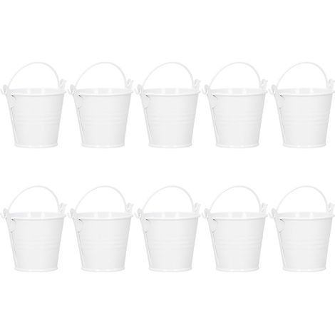Lot de 10 mini pots de fleurs pour plantes succulentes, petits seaux en métal blanc, pour décoration intérieure et extérieure, 4 x 5,5 x 6 cm (1/5)