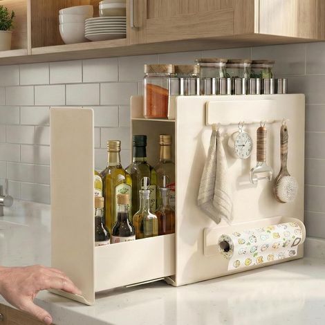 Étagère à épices extractible pour comptoir – Organiseur de cuisine coulissant à 2 niveaux avec design sans graisse – Convient pour les bouteilles plus hautes – Alternative à Lazy Susan (2 niveaux, 17 (1/5)