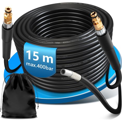 Tuyau Haute Pression 15 m–3 Couches Aramide–Raccords Rapides Compatible Kärcher K2/K3/K4/K5/K7 (2009+)–Résistant 400 Bar–Anti-Fuite et Anti-UV–Livré avec Sac de Rangement–pour Nettoyage Auto et Jardin (1/5)