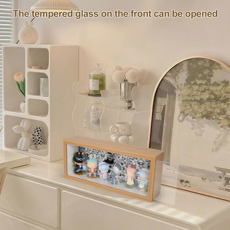 Vitrine - Figurines - Vitrine en bois anti-poussière avec panneaux de fond interchangeables - Coffret de collection de bureau - Mini - Poupées - Jouets en boîte surprise (1/2)