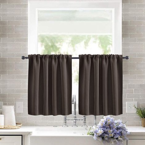 Due tende da cucina, tende da caffè effetto lino, tende corte trasparenti, adatte per bagno/cantina, 7660 cm - marrone. (1/5)