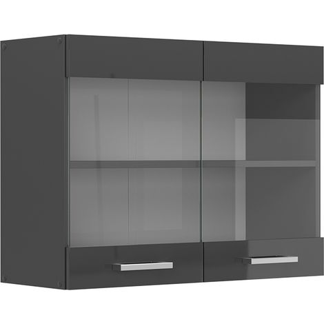 Küchenglashängeschrank R-Line, Anthrazit Hochglanz, 80 cm, Vicco