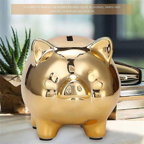 Tirelire cochon en céramique dorée, décoration mignonne, cochon doré (1/5)