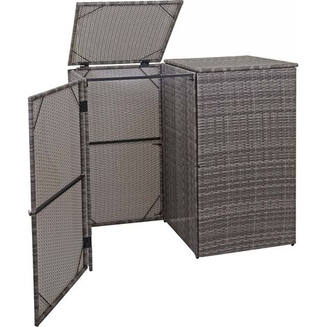 [NON UTILIZZATO] 2x copribidoni box spazzatura rifiuti HHG-257 66x130x110cm acciaio polyrattan grigio