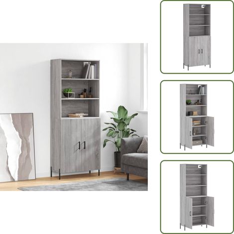 Buffet haut Sonoma gris 69,5x34x180 cm Bois d'ingénierie - Buffet Design Moderne - Meuble Rangement - Armoire Cuisine - Commode Salon - Étagère Murale (1/5)