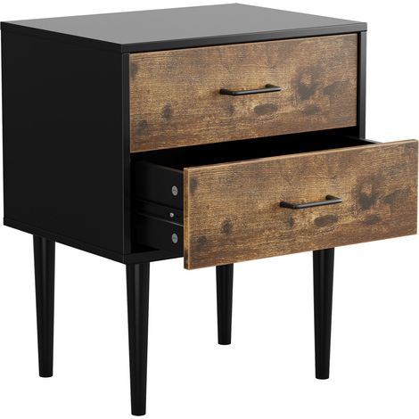 Table de chevet rétro avec 2 tiroirs en bois vintage brun 51x38x66 cm (1/5)