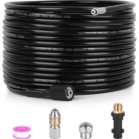 15M Deboucheur canalisation,tuyau déboucheur canalisation, avec connexion rapide et buse pivotante, compatible avec Kärcher K2/K3/K4/K5/K6/K7, 180Bar 60C° (1/5)