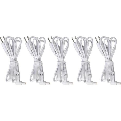 Filiyano-Lot de 5 câbles d'électrodes de rechange (2,35 mm, connecteur 2 broches) pour appareil de massage TENS (blanc). (1/5)