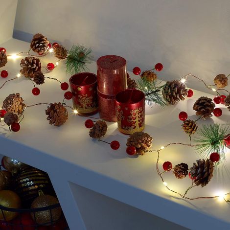 Guirlande de Noël lumineuse Guirlande lumineuse LED en forme de pomme de pin Couronne lumineuse à piles pour décoration intérieure et extérieure, (1/5)