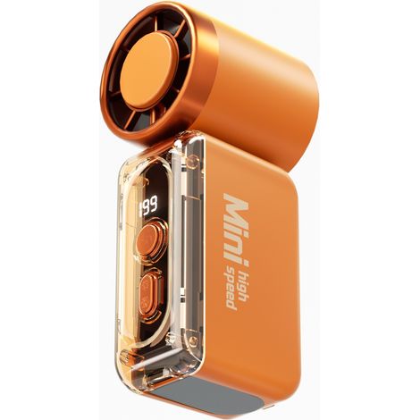 Ventilateur Portable Rechargeable 1200mAh avec Refroidissement par Glace, Mini Ventilateur Turbine Haute Vitesse avec Lumière Nocturne, Climatiseur Personnel Numérique pour Extérieur et Bureau, Orange