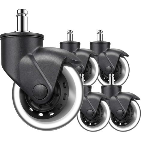 Set mit 5 universellen Lenkrollen für Bürostühle. Extrem leise 11-mm-Lenkrollen. Kratzfeste Rollen für Hartböden (11 x 22 mm). (1/5)