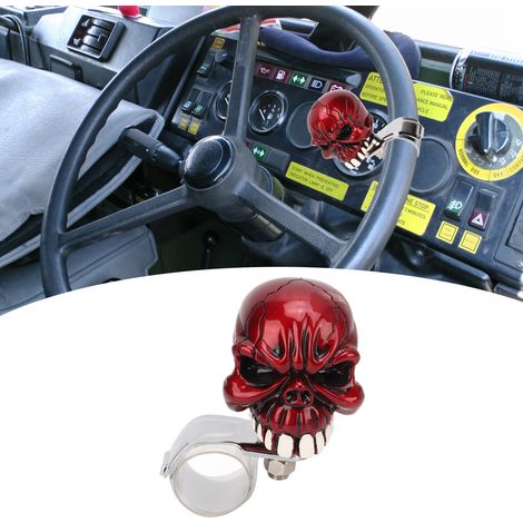 Modifikation des Autolenkrads: drehbarer, schädelförmiger Knauf, Lenkhilfsgriff, kompatibel mit den meisten Autos, Lastwagen, Traktoren und Booten (Hasenzähne), rot. (1/5)