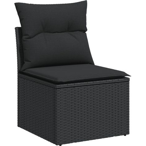vidaXL Garden Sofa Armless with Cushions Black Poly Rattan