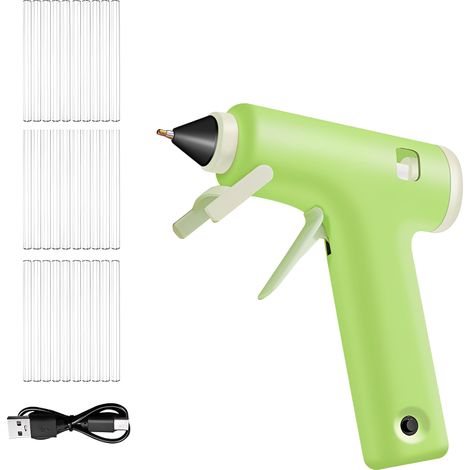 Pistolet à colle chaude sans fil, rechargeable USB-C, 2000 mAh, chauffe en 2-3 min, support anti-goutte, 30 bâtons (blanc)