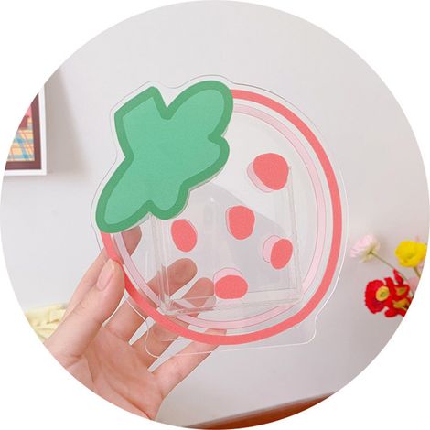 Multifunktionales, transparentes Federmäppchen, Aufbewahrungsbox für Make-up-Pinsel aus Acryl, Erdbeermuster, für Büro oder Schminktisch. (1/4)