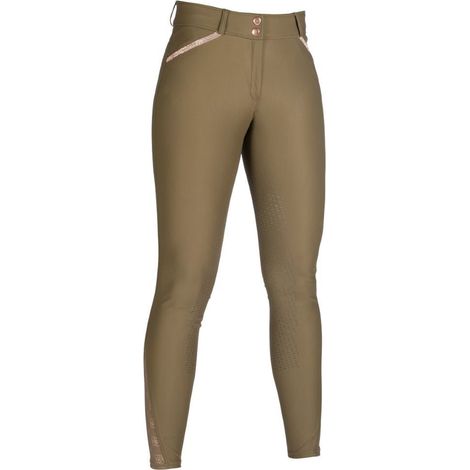 Pantaloni equitazione donna modello Edinburgh full grip con glitter decorativi: 48 IT, verde oliva