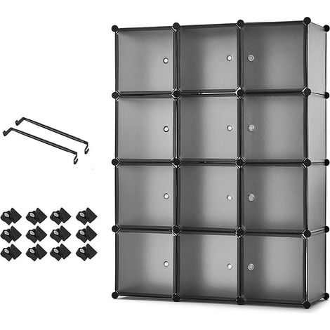 Mondeer Armadio modulare cubi componibili in plastica, Guardaroba Modulare Organizer con Appendiabiti, Portaoggetti Grigio 12 cubi (1/4)