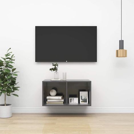 vidaXL Wall-mounted TV Cabinet High Gloss Grey 37x37x72 cm (1/5)