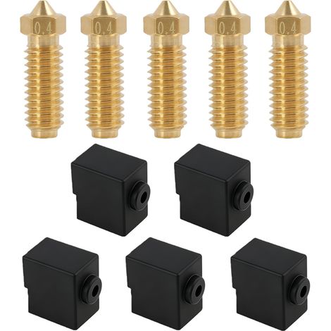 3D Printer Accessories, Set of 5 0.4mm Brass Nozzles and 5 Silicone Hotend Sleeves, Hotend Extruder Spare Parts Kit (1/5)