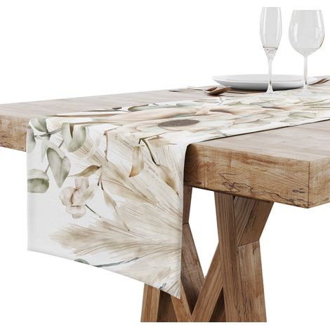 Chemin de table mat lisse 40x200 Bohème Beige Fleurs 008 (1/5)