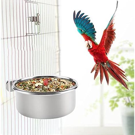 Mangeoires à oiseaux sauvages réglables à suspendre avec bol d'eau et de nourriture, accessoires pour cage à oiseaux, perroquets, perruches, gobelet à boire en acier inoxydable (S)