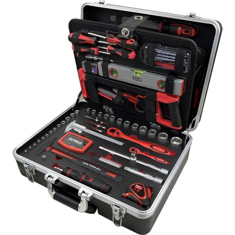 Mw Tools – Coffret d'outils 137 pièces malette ABS sur roulettes – 4 compartiments – Outils en chrome vanadium – BTK157W (1/5)