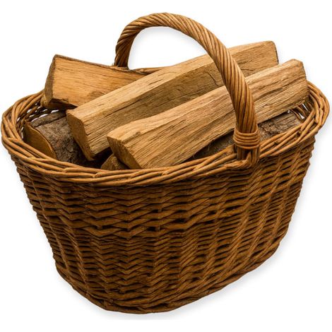 Cesto in vimini portalegna con manico - Misura  47,5x33x38 cm - Cesto intrecciato di colore marrone naturale (1/5)