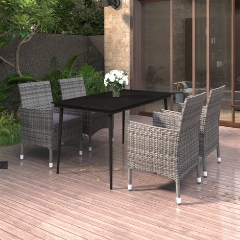 5 pcs Ensemble à dîner de jardin, Meubles à dîner de jardin, Table et Chaises à Manger coussins Résine tressée Verre MKPO98929 (1/5)