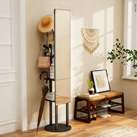 Porta abiti con specchio 174x40 cm in acciaio e legno nero, salvaspazio, FloraGrace (1/5)