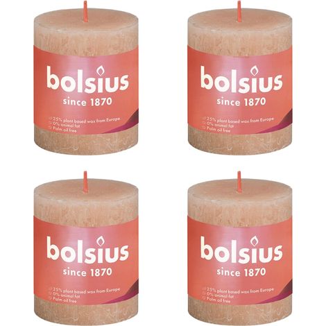 Bolsius Candela rustica a pilastro - rosa - confezione da 4 - lunga durata di 35 ore - decorazione d'interni - non profumata - cera vegana naturale - senza olio di palma - 8 x 7 cm (1/2)