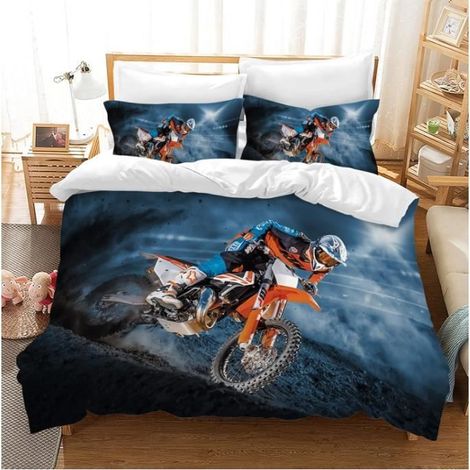 Housse de Couette - Moto - 140x200cm - Microfibre - Anti-rides - Design Contemporain (1/4)