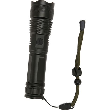 Lampe torche LED zoomable, 50 LED, 5000 lumens, 3 modes d'éclairage, indicateur de batterie - la lampe torche idéale pour les aventures en plein air et le camping. (1/5)