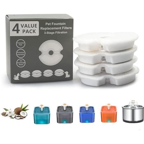 Hautstore Filtres 4 pièces pour Fontaine d'eau de Fleur de Fontaine de Chat , adapté à la Fontaine de Chat/Chien en Acier