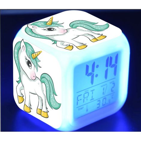 Petite taille 3 "8 cm, cousu, animation, lit bébé LED réveil numérique, décoration de Chambre d'enfant, Belle Licorne, Vert (1/5)