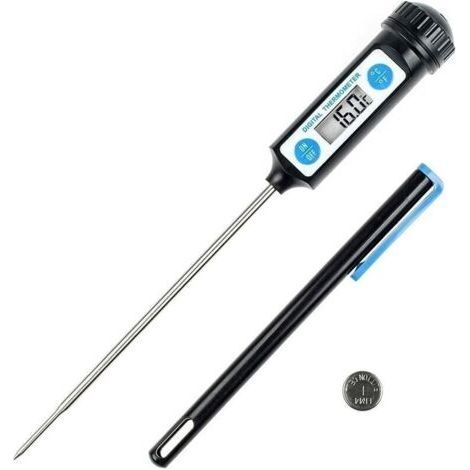 Anpro Küchenthermometer, digitales Thermometer mit langer Sonde und LCD-Display für Lebensmittel, Fleisch, Öl, Milch, Wein, Grillgut und heißes Wasser – Schwarz (1/4)