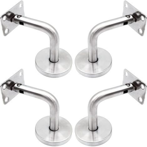 pair Supports De Main Courante Pour Fixation Murale Acier Inoxydable Poli Support Escalier Avec Couvercle Base Supports Muraux Garde-Corps Pour Mur Intérieur, Loft, Barre Support Pour Corridor 4 Pièce