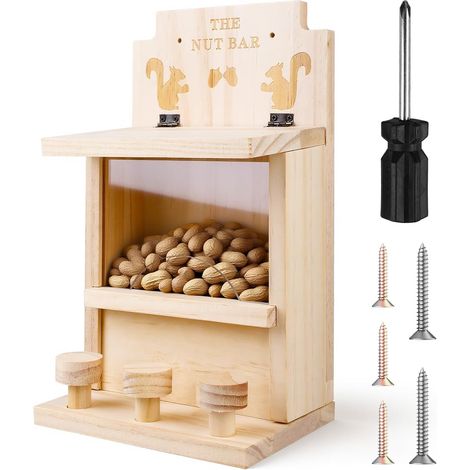 Mangeoire pour écureuils avec toit, station d'alimentation en bois résistante aux intempéries, avec trous d'aération (1/5)