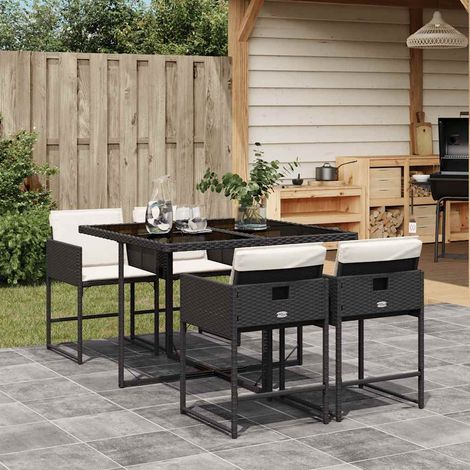 vidaXL 5 Piece Garden Dining Set with Cushions Black Poly Rattan (1/5)