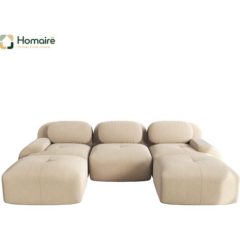 Canapé modulable en velours côtelé beige avec accoudoirs 298 x 178 x 75 cm HOMAIRE (1/4)