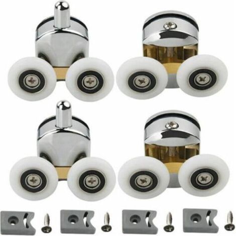 Lot de 4 Roulettes Doubles - pour Porte de Douche Coulissante,À 2 Roues de 23 mm de Diamètre en Alliage de Zinc Salle de Bai,roulettes de rechange pour porte de douche coulissante - Deux roues supérie (1/5)