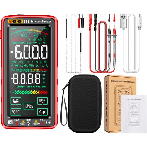 Multimètre numérique à grand écran tactile 683 6000 points, compteur universel intelligent anti-brûlure, rechargeable, affichage inversé VA, testeur NCV avec lampe de poche pour tension, capacité de (1/5)