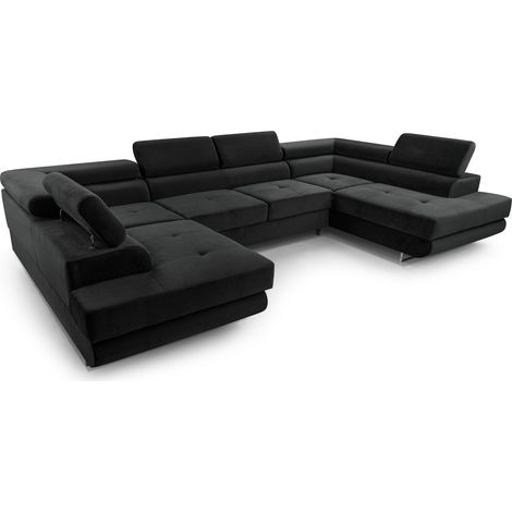 AX LIVING Arborio U Form Schlafsofa mit Kopfstütze Ecksofa Schwarz 352
