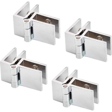 4 pcs 90° Clip de porte verre charnière, Charnière de porte en verre en acier inoxydable, Charnière pliante en verre, Charnière De Serrage De Porte, Charnière pour Porte en Verre de Meuble de Cuisine (1/5)