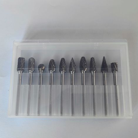 10Pcs Fraises Rotatives en Carbure de Tungstène, Ensemble de Double Coupe Fraise Lime Burre Rotative à Queue 3mm, Kit d'Outils pour Polissage Perçage Meulage Gravure des Métaux Bois Jade (1/4)
