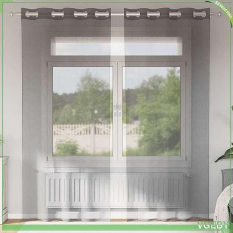 Rideaux en voile - FAFEISY - 4102127 - Marron clair - Lot 2 pcs - Œillets - Semi-transparent (1/5)