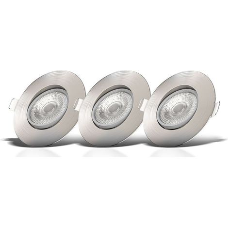 B.K.Licht lot de 3 spots à encastrer IP23 ultraplats 24mm, orientables, Ø90mm, nickel mat, éclairage plafond encastrable, platines LED 4,9W, 480Lm, blanc chaud 3000K (1/5)