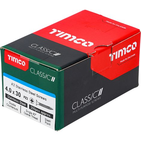 Timco 4.0 x 30mm Classic Stainless Steel Countersunk Wood Screws Qty 200