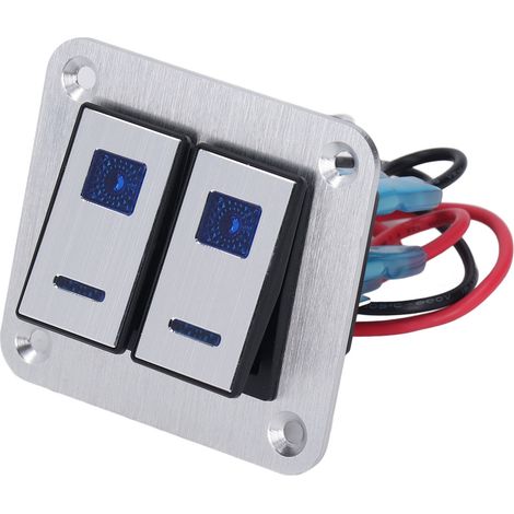 Panneau commutateur bascule 2 postes on/off aluminium bleu LED pour voiture camping-car bateau 12V-24V 20A avec autocollants DIY (1/5)