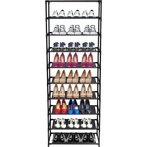 10-Tier Stackable Shoe Rack with Stainless Steel Frame - Holds Up to 50 Pairs for Efficient Home Organization and Storage Solutions (1/5)